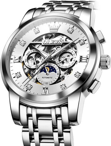 OLEVS Automatic Watches for Men Luxury Skeleton Mechanical Mens Watch Diamond Moon Phase Waterproof Date Self Winding Gentlemen Watch in Saudi Arabia