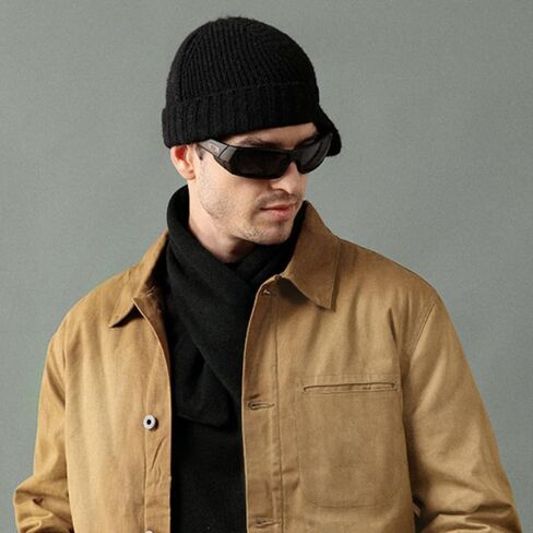 Men's Black Thermal Winter Beanie Hat Fleece Lined Skull Cap for Cold Weather Windproof Soft Warm Knit Hat for Outdoor Sports in Saudi Arabia