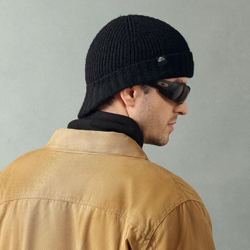 Men's Black Thermal Winter Beanie Hat Fleece Lined Skull Cap for Cold Weather Windproof Soft Warm Knit Hat for Outdoor Sports in Saudi Arabia