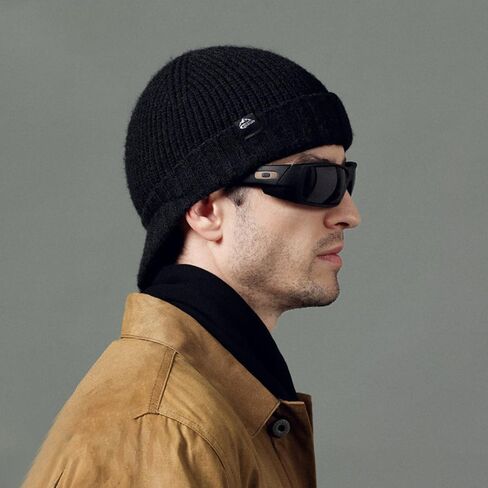 Men's Black Thermal Winter Beanie Hat Fleece Lined Skull Cap for Cold Weather Windproof Soft Warm Knit Hat for Outdoor Sports in Saudi Arabia