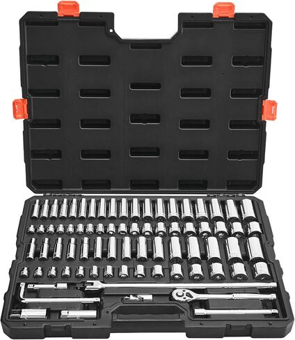 VEVOR Socket Set, 76 Pieces, 3/8 inch Drive Socket and Ratchet Set, SAE and Metric, Deep and Shallow, Mechanic Tool Kit with Accessories and Storage Case, CR-V Alloy Steel, for Automotive Repair in Saudi Arabia