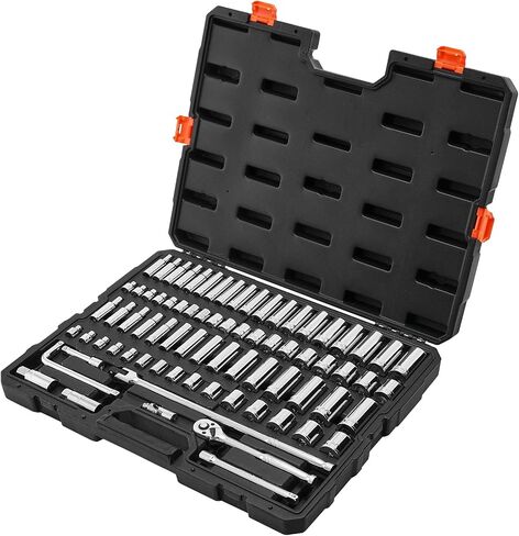 VEVOR Socket Set, 76 Pieces, 3/8 inch Drive Socket and Ratchet Set, SAE and Metric, Deep and Shallow, Mechanic Tool Kit with Accessories and Storage Case, CR-V Alloy Steel, for Automotive Repair in Saudi Arabia