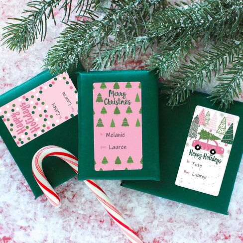 Pink Christmas Gift Tags, Peel and Stick Christmas Gift Tags - 75 Labels Pink Style Holiday Self Adhesive Gift Wrap Tags for Girls in Saudi Arabia