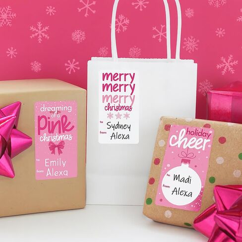 Pink Christmas Gift Tags, Peel and Stick Christmas Gift Tags - 75 Labels Pink Style Holiday Self Adhesive Gift Wrap Tags for Girls in Saudi Arabia