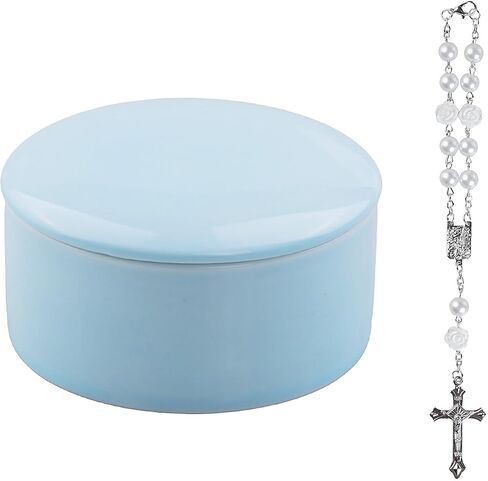 صندوق تذكار My First Rosary Blue من kullder، هدايا المعمودية الكاثوليكية للأولاد، هدايا المناولة الأولى المباركة للأطفال للأولاد أو البنات، التعميد وحفلة استقبال الطفل من العرابين - أزرق in Kuwait