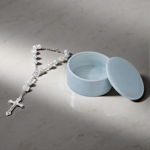 صندوق تذكار My First Rosary Blue من kullder، هدايا المعمودية الكاثوليكية للأولاد، هدايا المناولة الأولى المباركة للأطفال للأولاد أو البنات، التعميد وحفلة استقبال الطفل من العرابين - أزرق in Kuwait