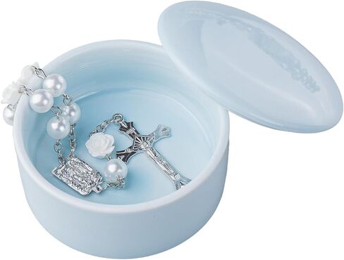 صندوق تذكار My First Rosary Blue من kullder، هدايا المعمودية الكاثوليكية للأولاد، هدايا المناولة الأولى المباركة للأطفال للأولاد أو البنات، التعميد وحفلة استقبال الطفل من العرابين - أزرق in Kuwait