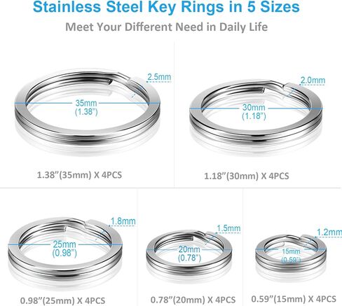 YHYZ Split Key Ring Circle Assorted, Metal Flat Round Keyring Durable in 5 Sizes (Small 1/2 inch, 3/4 inch,1 inch, 1.25 inch, 1.38 inch), for Dog Pet Collar DIY Tag Jewelry Car Key (Flat Round) in Saudi Arabia
