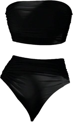 SweatyRocks Women's High Waisted Bandeau Bikini Sets Strapless Two Piece Swimsuit Bathing Suits in Saudi Arabia