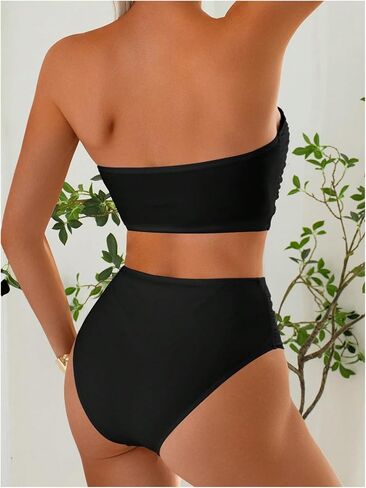 SweatyRocks Women's High Waisted Bandeau Bikini Sets Strapless Two Piece Swimsuit Bathing Suits in Saudi Arabia