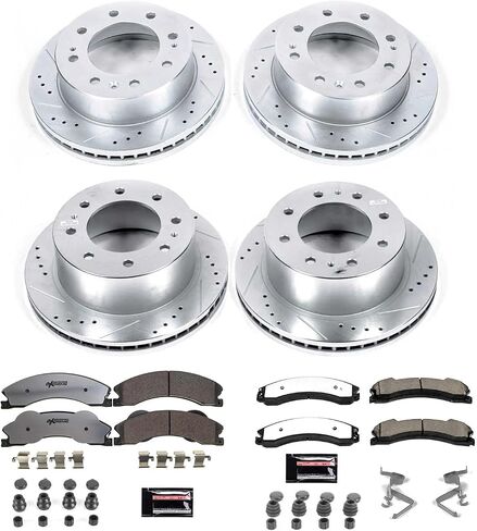 Power Stop Front and Rear Brake Kit For 2012 2013 2014 Chevrolet Silverado 2500 HD - Truck & Tow Carbon Fiber Ceramic Brake Pads & Drilled and Slotted Rotors Replacement, K6259-36 in Saudi Arabia