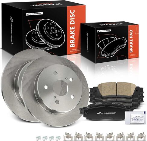 A-Premium 11.06 inch (280.9 mm) Rear Solid Disc Brake Rotors + Ceramic Pads Kit Compatible with Select Toyota and Lexus Models - Camry, RAV4, Corolla Cross, Avalon, Venza, C-HR, ES350, UX200, 6-PC Set in Saudi Arabia