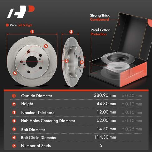 A-Premium 11.06 inch (280.9 mm) Rear Solid Disc Brake Rotors + Ceramic Pads Kit Compatible with Select Toyota and Lexus Models - Camry, RAV4, Corolla Cross, Avalon, Venza, C-HR, ES350, UX200, 6-PC Set in Saudi Arabia