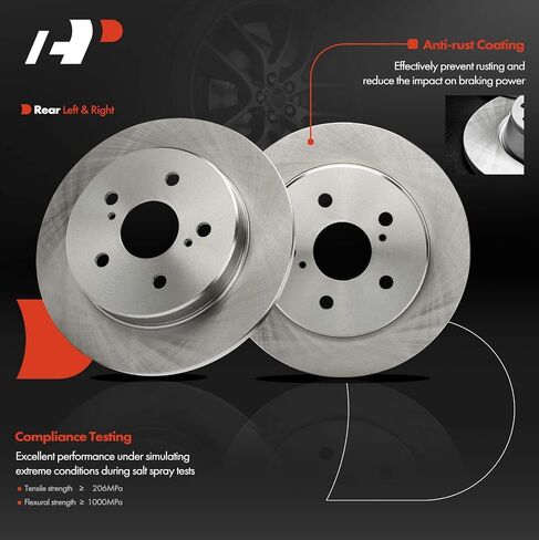 A-Premium 11.06 inch (280.9 mm) Rear Solid Disc Brake Rotors + Ceramic Pads Kit Compatible with Select Toyota and Lexus Models - Camry, RAV4, Corolla Cross, Avalon, Venza, C-HR, ES350, UX200, 6-PC Set in Saudi Arabia