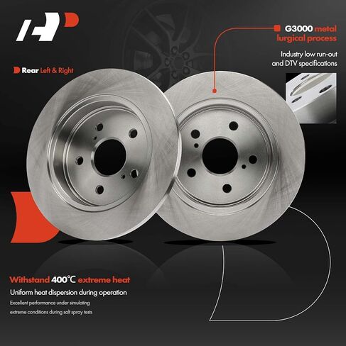 A-Premium 11.06 inch (280.9 mm) Rear Solid Disc Brake Rotors + Ceramic Pads Kit Compatible with Select Toyota and Lexus Models - Camry, RAV4, Corolla Cross, Avalon, Venza, C-HR, ES350, UX200, 6-PC Set in Saudi Arabia