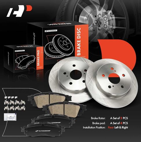 A-Premium 11.06 inch (280.9 mm) Rear Solid Disc Brake Rotors + Ceramic Pads Kit Compatible with Select Toyota and Lexus Models - Camry, RAV4, Corolla Cross, Avalon, Venza, C-HR, ES350, UX200, 6-PC Set in Saudi Arabia