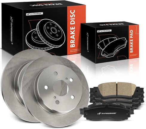 A-Premium 11.06 inch (280.9 mm) Rear Solid Disc Brake Rotors + Ceramic Pads Kit Compatible with Select Toyota and Lexus Models - Camry, RAV4, Corolla Cross, Avalon, Venza, C-HR, ES350, UX200, 6-PC Set in Saudi Arabia