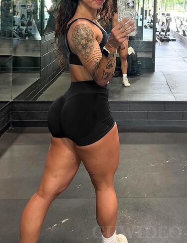 Mid Rise Scrunch Butt Lifting Shorts for Women Seamless Workout Biker Yoga Gym Compression Shorts 5" in Saudi Arabia