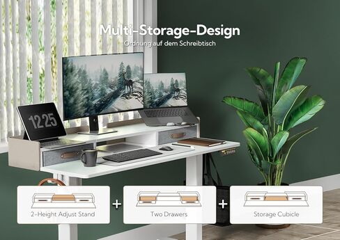 مكتب واقف من YDN مع أدراج، مكتب واقف مقاس 55 بوصة قابل للتعديل بارتفاع قابل للتعديل، مكتب صغير قابل للتعديل مع مساحة تخزين ورف، أبيض in Kuwait