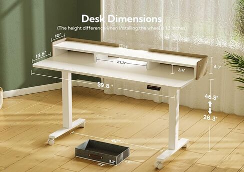 مكتب واقف من YDN مع أدراج، مكتب واقف مقاس 55 بوصة قابل للتعديل بارتفاع قابل للتعديل، مكتب صغير قابل للتعديل مع مساحة تخزين ورف، أبيض in Kuwait