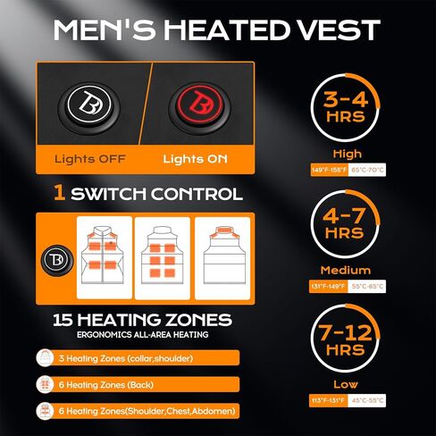 Heated Vest Men with Battery Pack Included 16000mAh, Lightweight 15-Zones Electric Warming Heating Vests for Winter in Saudi Arabia
