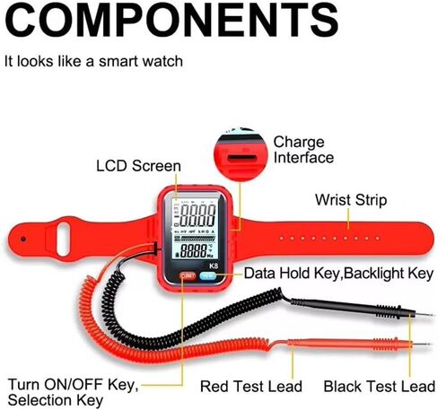 Wristband Multimeter Digital Tester – Portable Smart Multimeter & Analyzers with Backlight, High-Precision Voltage Current Resistance Capacitance Tester, Continuity Testing for Electricians in Saudi Arabia