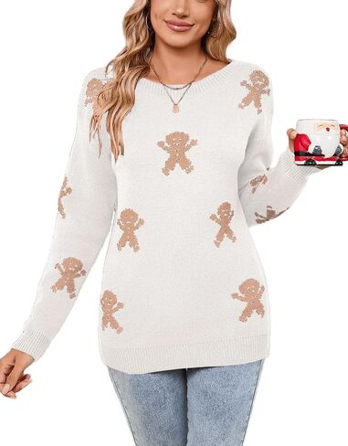 Women's Pullover Sweaters Long Sleeve Crew Neck Cute Multi-Hearts Knitted Casual Sweater in Kuwait