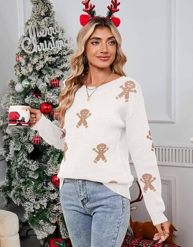 Women's Pullover Sweaters Long Sleeve Crew Neck Cute Multi-Hearts Knitted Casual Sweater in Kuwait