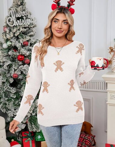 Women's Pullover Sweaters Long Sleeve Crew Neck Cute Multi-Hearts Knitted Casual Sweater in Kuwait