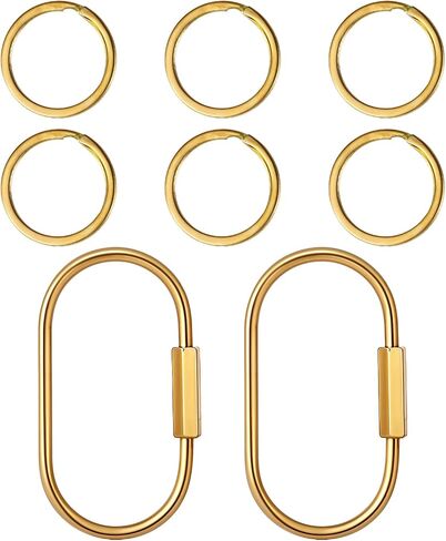 Key Chain Brass Key Rings Screw Lock Keys Organizer 2 Pack Keychain Clip with 6 Rings, Carabiner Keys Ring Holder for Men Women, Gold in Saudi Arabia
