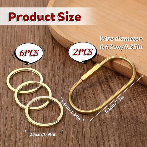 Key Chain Brass Key Rings Screw Lock Keys Organizer 2 Pack Keychain Clip with 6 Rings, Carabiner Keys Ring Holder for Men Women, Gold in Saudi Arabia