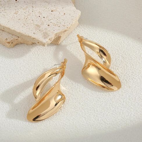 Chunky Gold/Silver Statement Earrings for Women, 14K Gold Plated Big Irregular Geometric Dainty Metal Drop Dangle Earrings Large,Womens Thick Jewelry Gift in Saudi Arabia