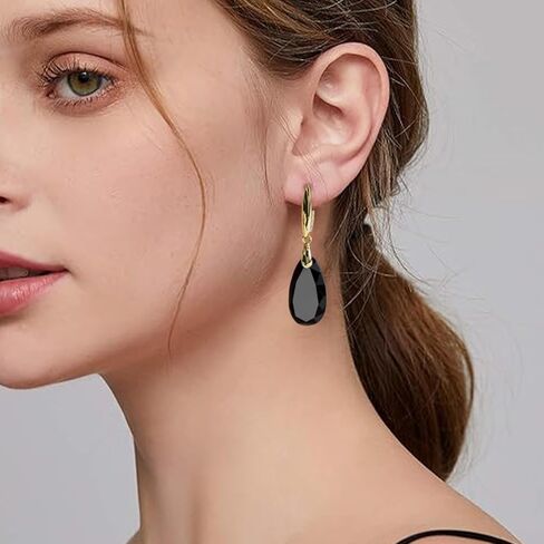 Earrings For Women Natural Lapis Dangle Earrings for Women 18K Plated Gold Tiger Eye Leverback Earrings Teardrop Drop Earrings Trendy Natural Rose Quartz Onyx Healing Stone Dangle Drop Earrings Jewelry for Gifts in Kuwait