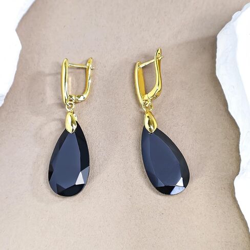 Earrings For Women Natural Lapis Dangle Earrings for Women 18K Plated Gold Tiger Eye Leverback Earrings Teardrop Drop Earrings Trendy Natural Rose Quartz Onyx Healing Stone Dangle Drop Earrings Jewelry for Gifts in Kuwait