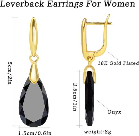 Earrings For Women Natural Lapis Dangle Earrings for Women 18K Plated Gold Tiger Eye Leverback Earrings Teardrop Drop Earrings Trendy Natural Rose Quartz Onyx Healing Stone Dangle Drop Earrings Jewelry for Gifts in Kuwait