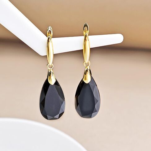 Earrings For Women Natural Lapis Dangle Earrings for Women 18K Plated Gold Tiger Eye Leverback Earrings Teardrop Drop Earrings Trendy Natural Rose Quartz Onyx Healing Stone Dangle Drop Earrings Jewelry for Gifts in Kuwait