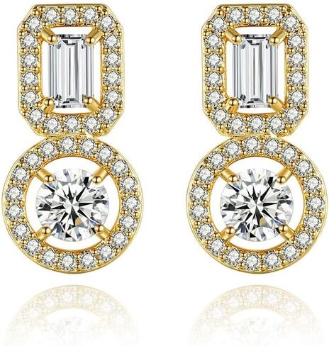 Minimalist 14K Gold VVS1 Drop Earrings with Stunning Emerald Cut Moissanite for Women in Saudi Arabia