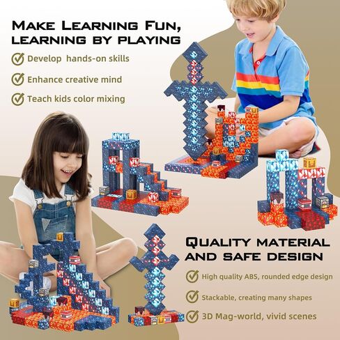Magnetic Blocks 100 Pcs Magnetic Tiles Building Toys Construction Toys STEM Sensory Construction Toys for 3 4 5 6 7 8 Year Old Boys & Girls, Creative Kids Games Kids Toys in Saudi Arabia