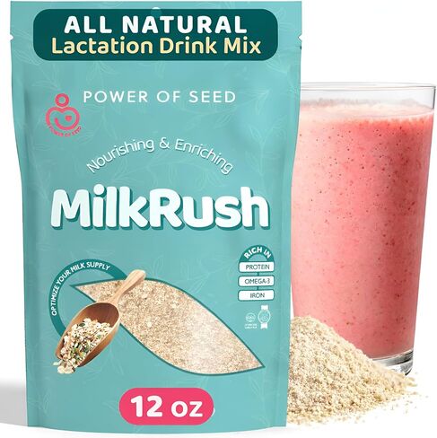 Milkrush Lactation Support for Breastfeeding - Oats Seeds & Almond Lactation Drink Mix - Milk Booster for Breastfeeding Superfood Mix with Omega 3, Iron & Calcium - Kosher Certified - 12oz Bag in Saudi Arabia