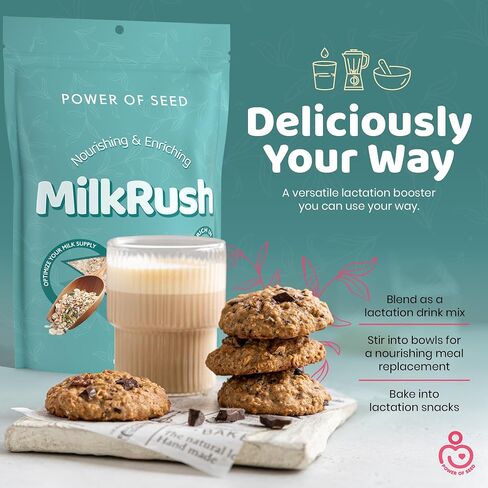Milkrush Lactation Support for Breastfeeding - Oats Seeds & Almond Lactation Drink Mix - Milk Booster for Breastfeeding Superfood Mix with Omega 3, Iron & Calcium - Kosher Certified - 12oz Bag in Saudi Arabia