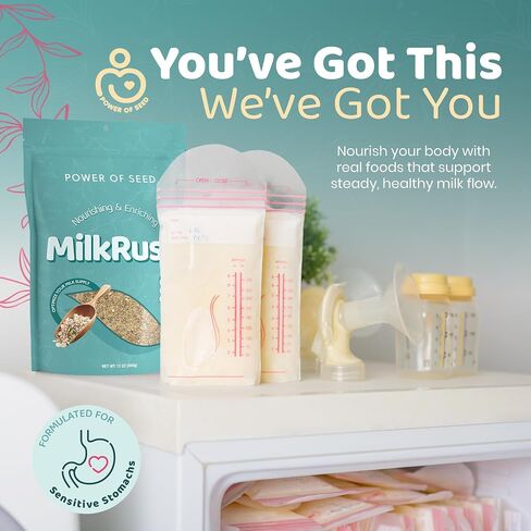Milkrush Lactation Support for Breastfeeding - Oats Seeds & Almond Lactation Drink Mix - Milk Booster for Breastfeeding Superfood Mix with Omega 3, Iron & Calcium - Kosher Certified - 12oz Bag in Saudi Arabia