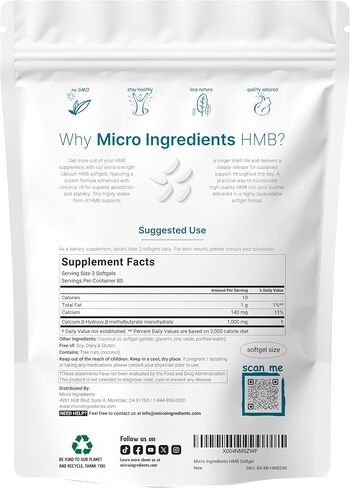 HMB 1,000mg | 240 Softgels with Coconut Oil | Highly Bioavailable | HMB Supplements for Men & Women | Calcium Beta-Hydroxy Beta-Methylbutyrate | Supports Lean Muscle Mass & Muscle Recovery in Saudi Arabia