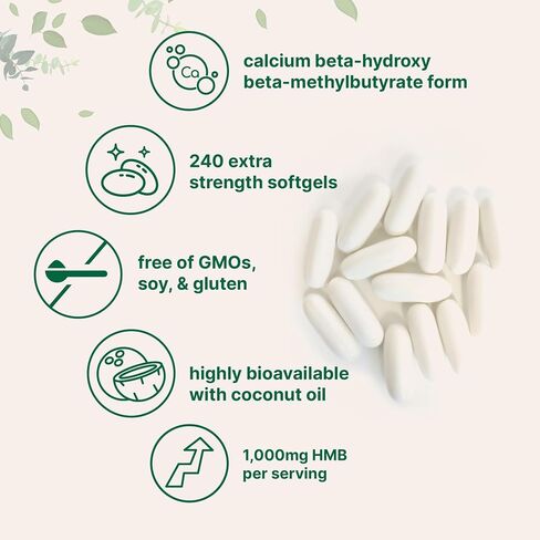 HMB 1,000mg | 240 Softgels with Coconut Oil | Highly Bioavailable | HMB Supplements for Men & Women | Calcium Beta-Hydroxy Beta-Methylbutyrate | Supports Lean Muscle Mass & Muscle Recovery in Saudi Arabia