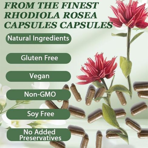 Floraviva Rhodiola Rosea Capsules, Natural Adaptogenic Herb, 500mg Organic Rhodiola Rosea Extract Supplement for Stress Support, Balance Energy, Immune Function, Non-GMO, 60 Vegan Capsules in Saudi Arabia