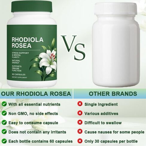 Floraviva Rhodiola Rosea Capsules, Natural Adaptogenic Herb, 500mg Organic Rhodiola Rosea Extract Supplement for Stress Support, Balance Energy, Immune Function, Non-GMO, 60 Vegan Capsules in Saudi Arabia
