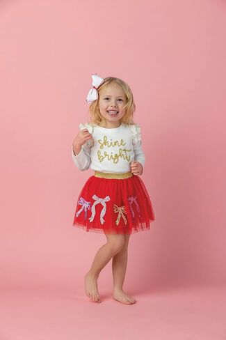 Mud Pie Girls Kids Christmas White Holiday Tinsel Long Sleeve Shirt in Saudi Arabia