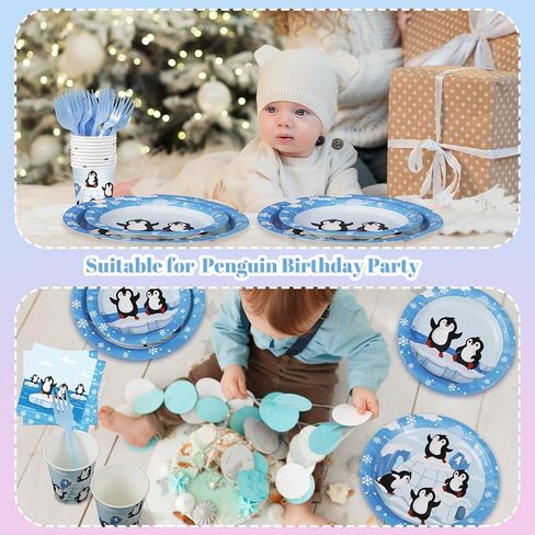 Zubebe 120 Pcs Arctic Animals Birthday Party Decorations Penguin Paper Plates and Napkins Serve for 24 Guests Polar Bear Disposable Dinnerware for Winter Party Decorations Supplies in Kuwait