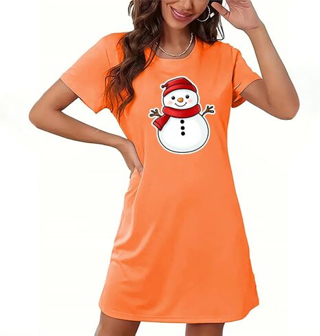 Women Snowman Night Gown Dresses Christmas Knee Length Dress Xmas Funny Short Sleeve Sleepwear Pajamas Gifts in Saudi Arabia
