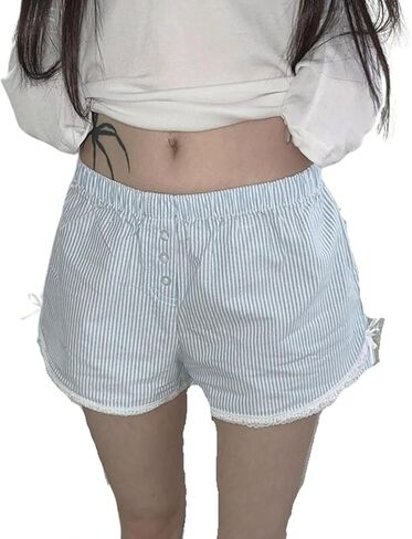 Boxer Shorts for Women Casual Striped Lounge Shorts with Pockets Baggy Elastic Waist Pajama Shorts Bottoms Summer in Saudi Arabia