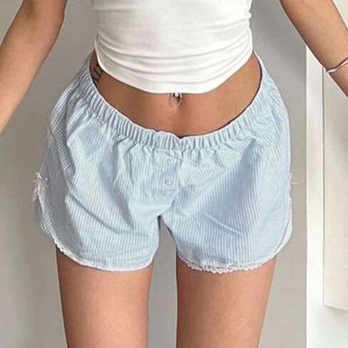 Boxer Shorts for Women Casual Striped Lounge Shorts with Pockets Baggy Elastic Waist Pajama Shorts Bottoms Summer in Saudi Arabia